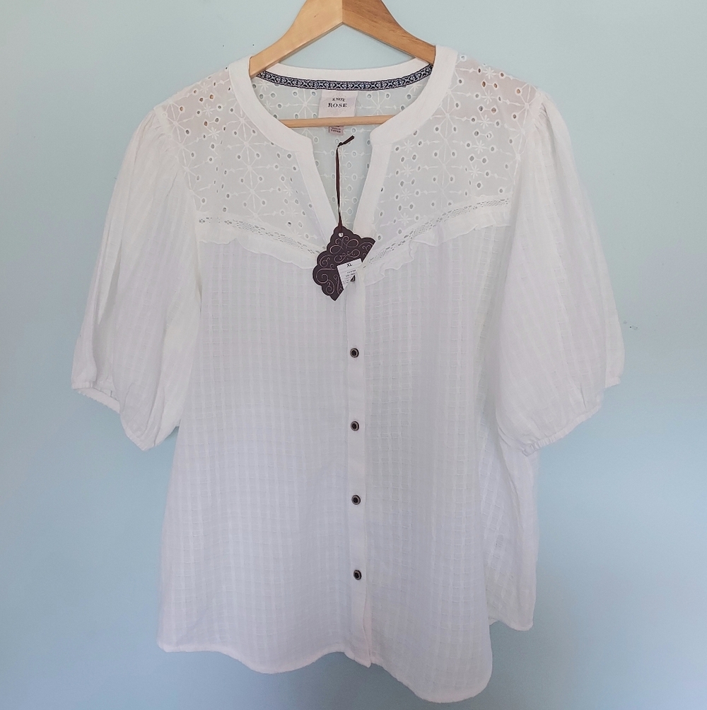 Knox Rose Target White Puff Sleeve Popover Blouse Top Size XL NEW NWT - Picture 4 of 14